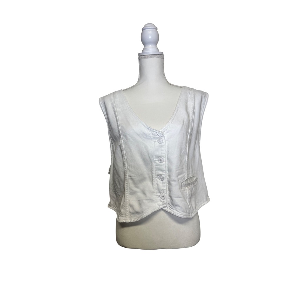 Lucky Brand Womens White Buttoned V-Neck Vest + Adjustable Buckle Strap Size XXL